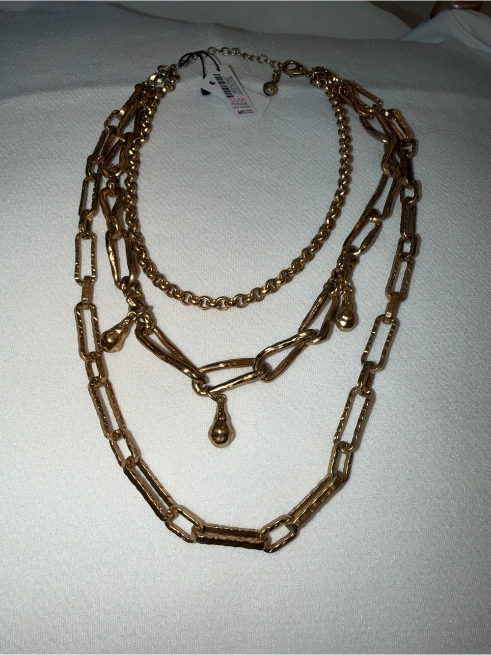WHBM 3 in 1 layered Gold-Tone Link Necklace with Teardrop Charms NWT